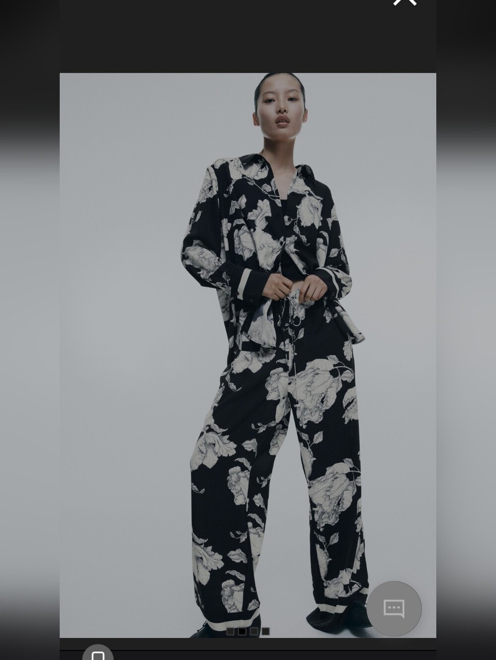 H&M Black Wide-Leg Pants and Matching Floral Shirt - White Print